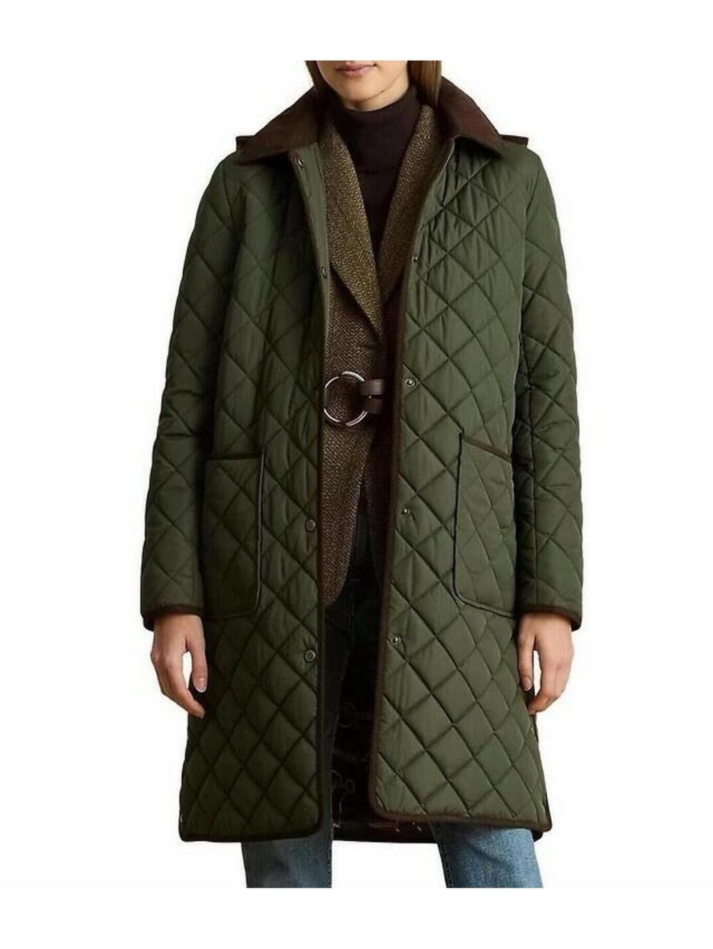 Quilted Faux-Suede Trim Coat with Hood by Lauren Ralph Lauren 1x new